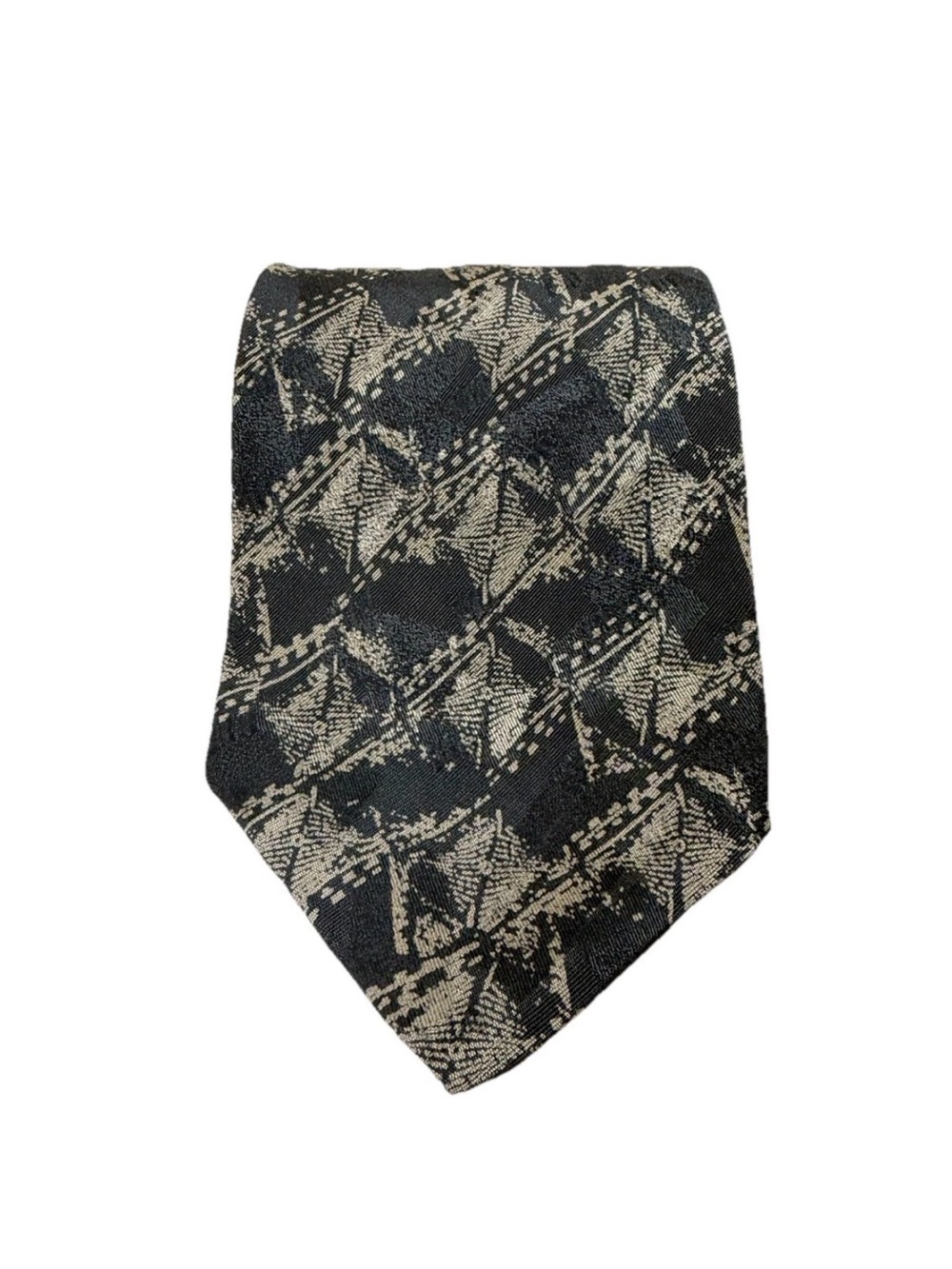 Bally Green and Grey Geometric pure Silk Tie